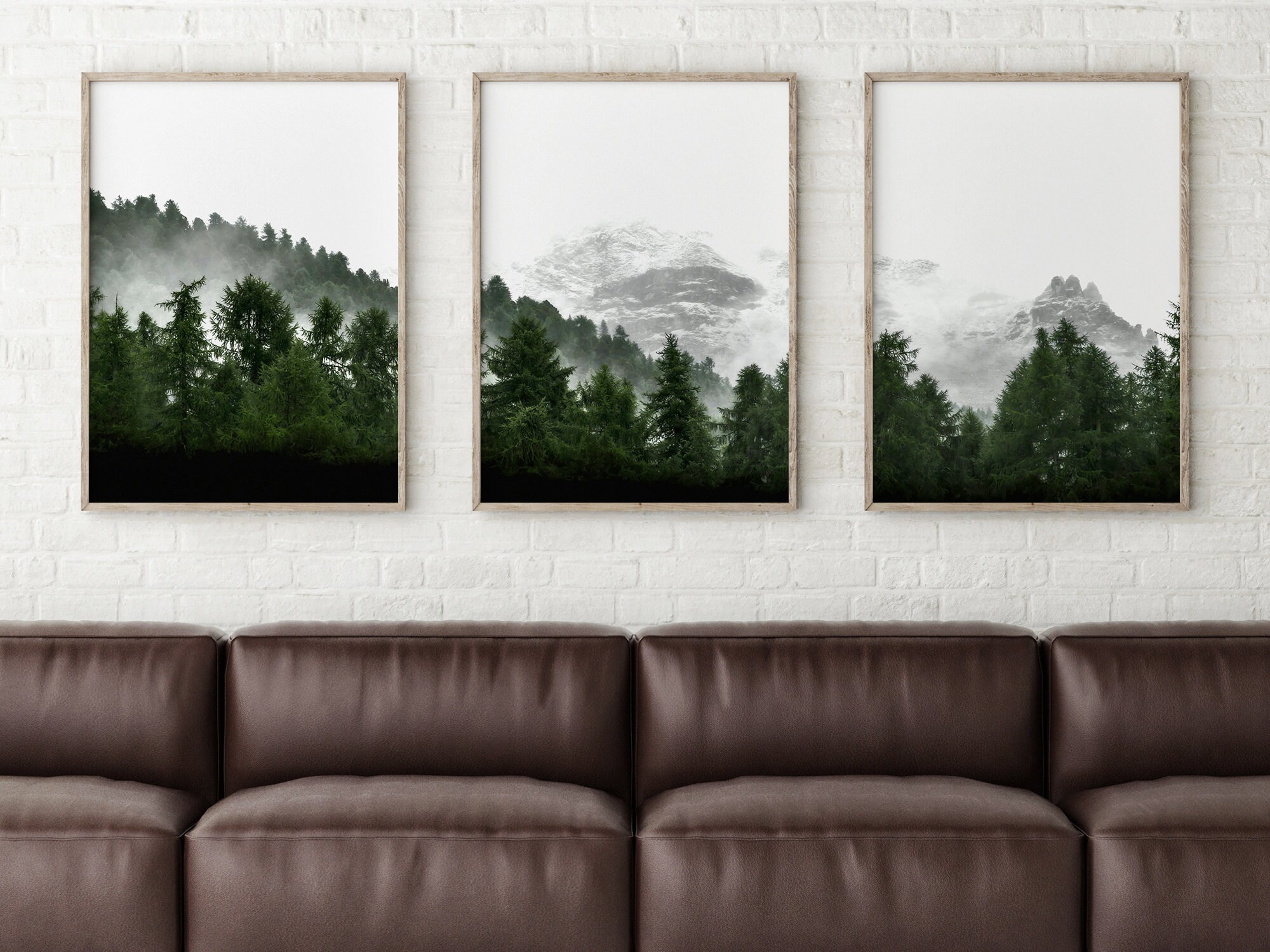 3 Piece Wall Art Forest Wall Art Misty Forest Print Set Of Etsy