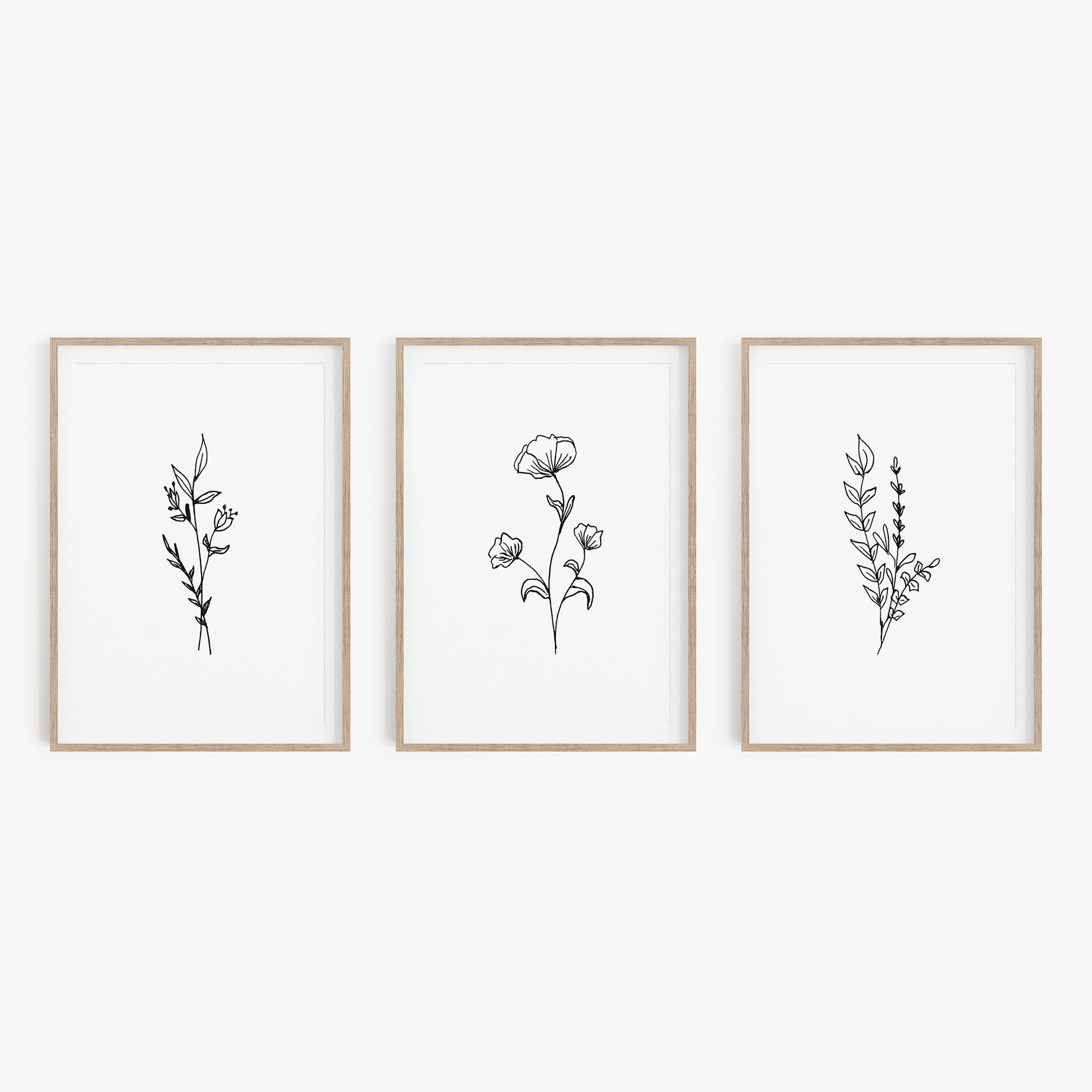 Black And White Botanical Set Of 3 Prints Printable Wall Art | Etsy