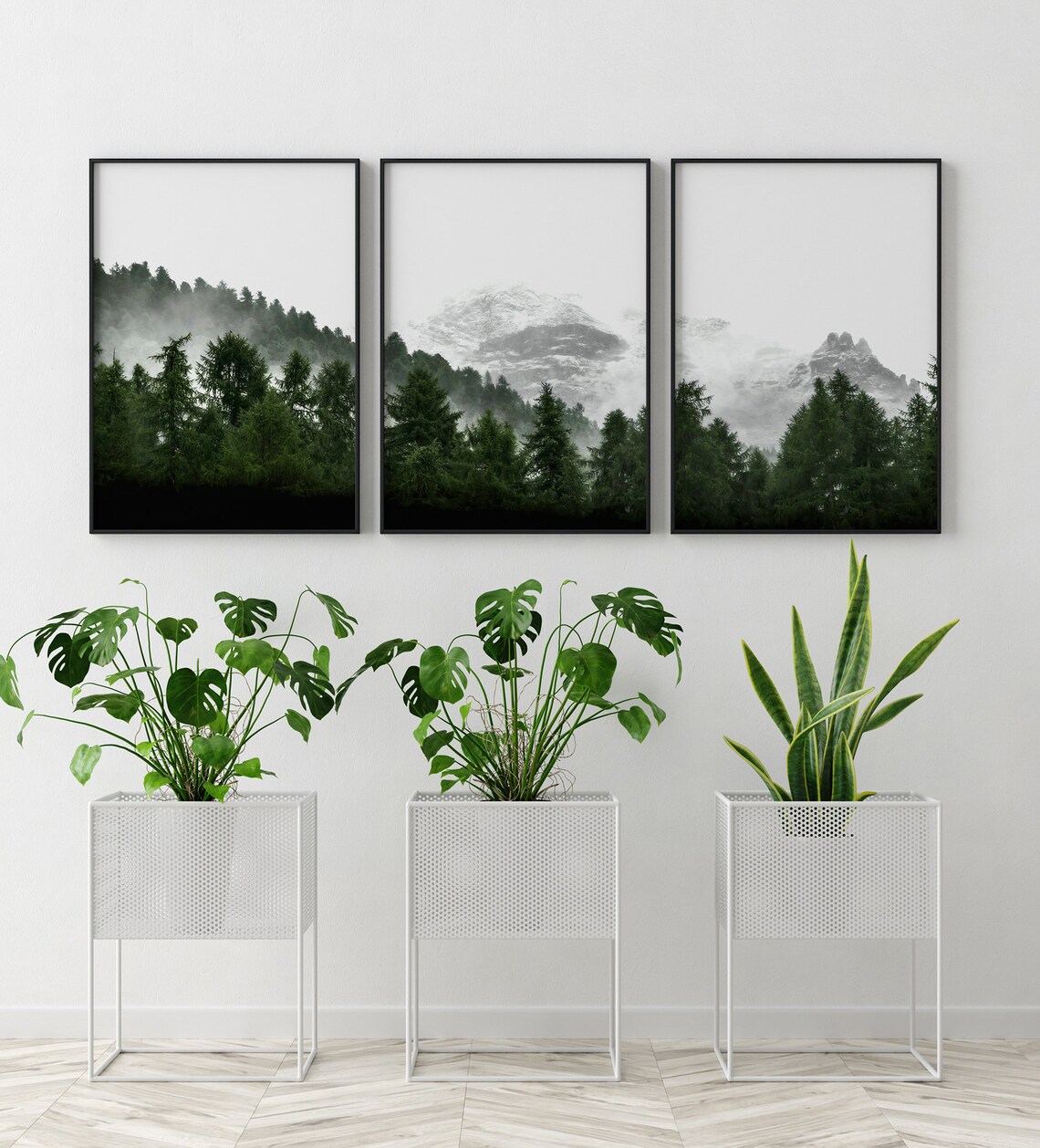 3 Piece Wall Art Forest Wall Art Misty Forest Print Set Of Etsy
