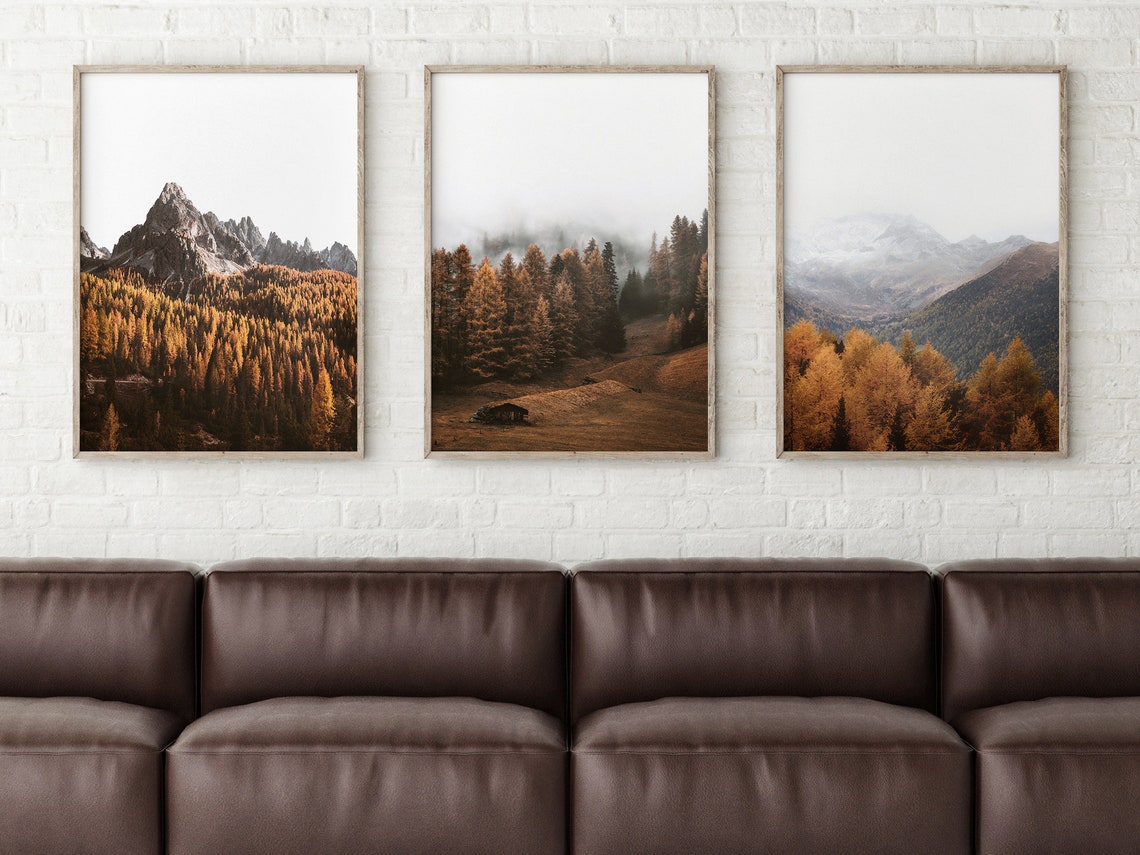 Mountain Wall Art Forest Prints Set Of 3 Wall Art Mountain Etsy
