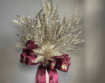 Burgundy Tree Topper Bow With Streamers: Red and Gold, Snowflake - Etsy