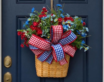 Patriotic Door Basket, Red White Blue Florals, Front Door Decor