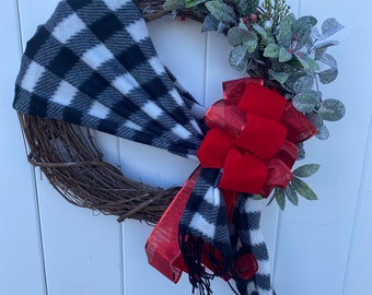 Farmhouse Winter Wreath-Buffalo Plaid