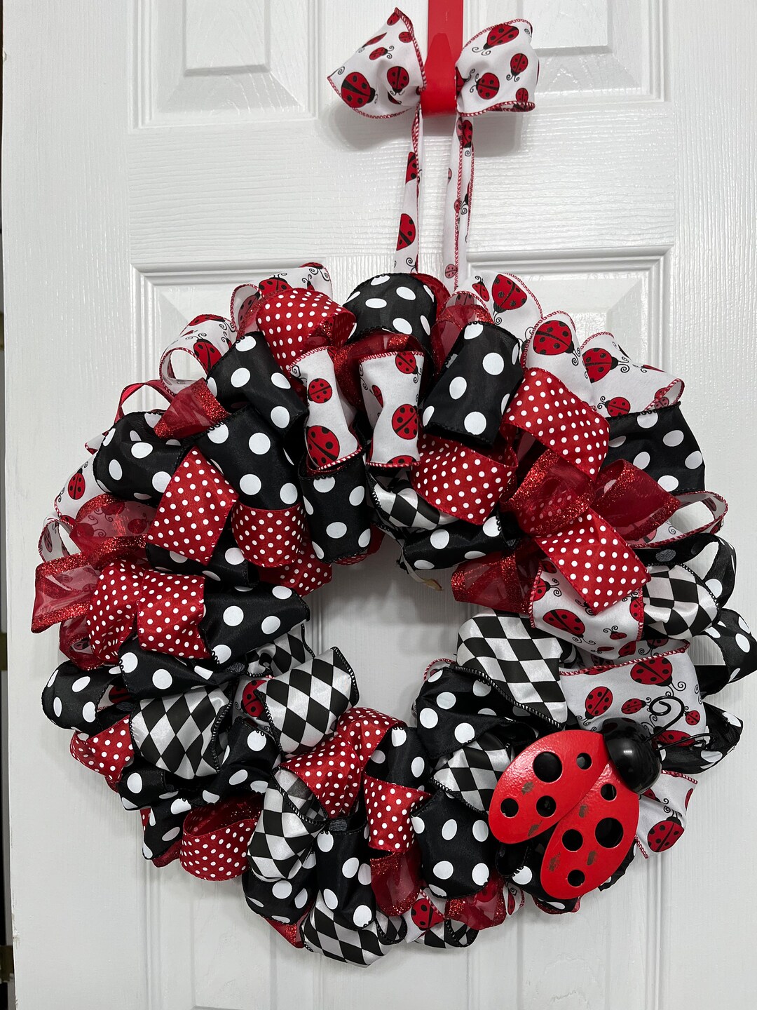 Red and Black Ladybug Wreath, Ribbon Wreath, Ladybug Wreath for Front ...