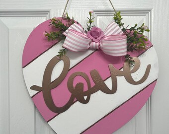Pink and White Striped Valentine’s Day Door Hangers