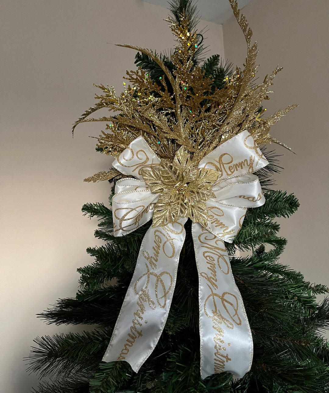 White and Gold Tree Topper Etsy