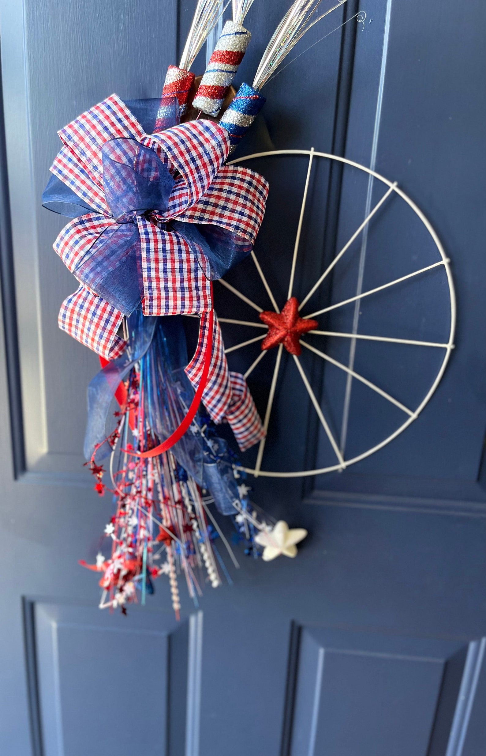 White Patriotic Bike Wheel Wreathjuly 4th Wreath Etsy