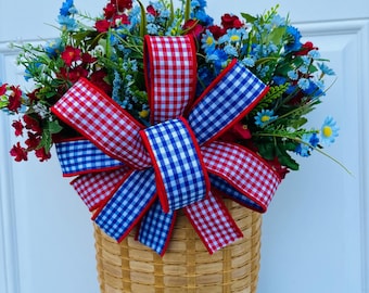Red White and Blue Door Basket, Summer Door Hanger, Americana Front Door Decor,Fourth of July Wreath Alternative