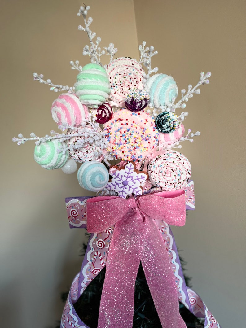 Pastel Candy Christmas Tree Topper, Faux Lollipops, Pastel Ribbons - Etsy