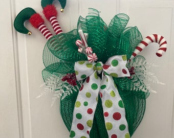 Green Christmas Wreath-Santa Bag Wreath-Elf Legs