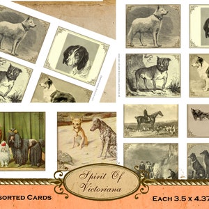 Vintage cards with dogs, Victorian cards, dog collection, printable cards for junk journal, instant digital download
