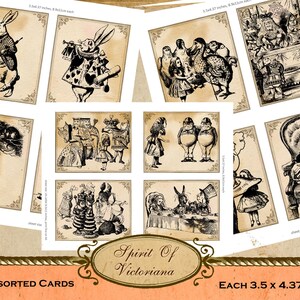 Cartes vintage Alice au pays des merveilles, cartes Alice victorienne Tenniel noir et blanc, collection Alice au pays des merveilles, téléchargement numérique instantané