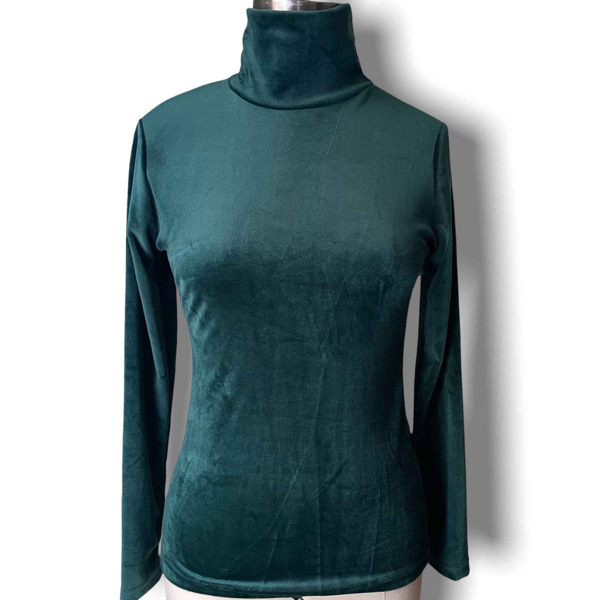 Green Velvet Turtleneck Women Etsy