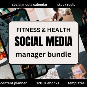 Health & Fitness Social Media Manager Bundle | Social Media Kit | Gym Influencer | Content Planner | Social Media Calendar | Gym Journal