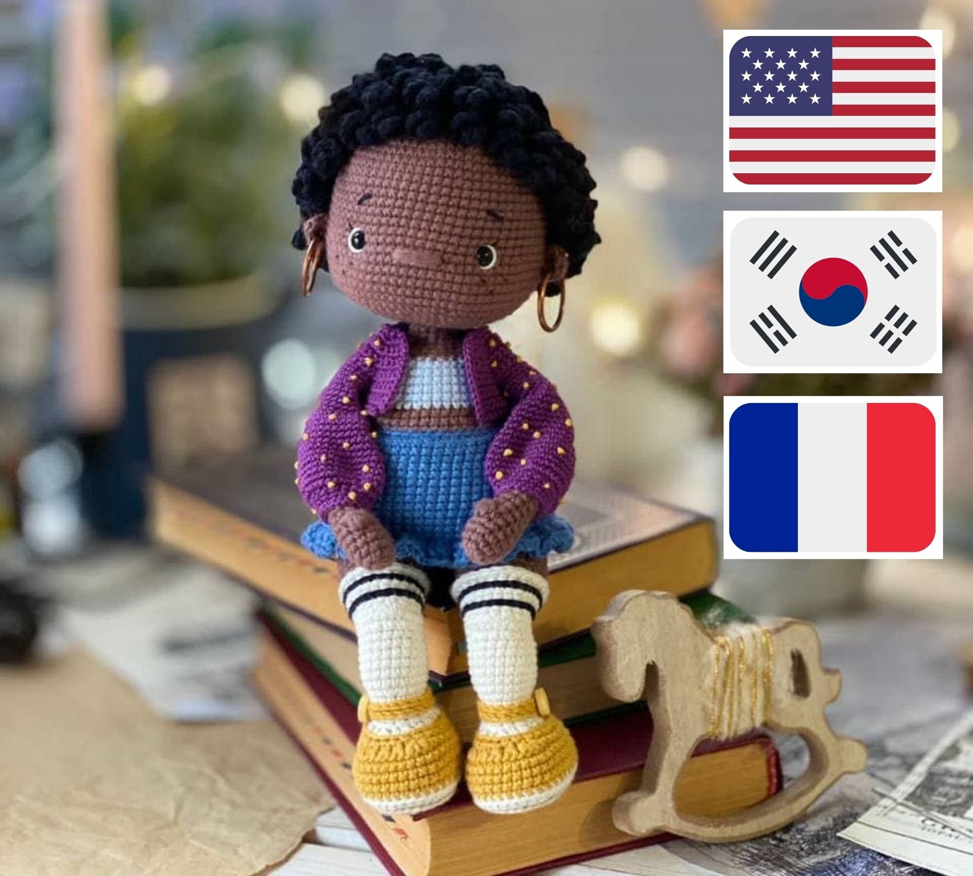 Crochet pattern for doll Stephanie, PDF ( English, Korean, France ) a…