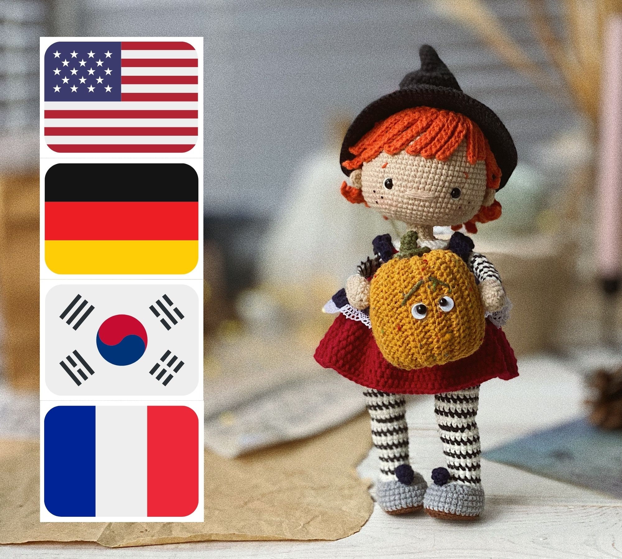 Crochet pattern for Little witch, PDF ( English, Germany, Korean, Fra…