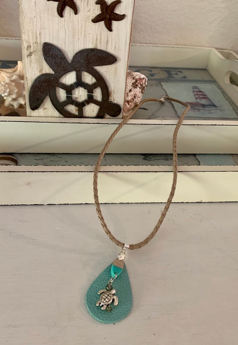 Sea Turtle with leather and leather cord