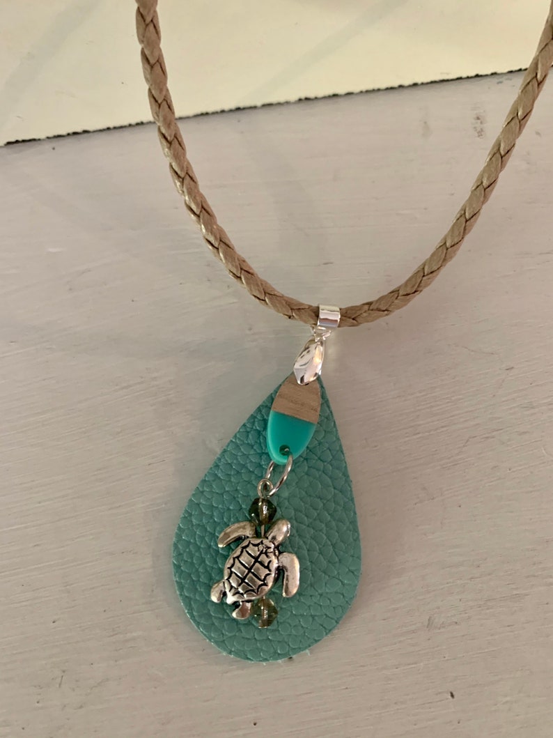 Sea Turtle with leather and leather cord