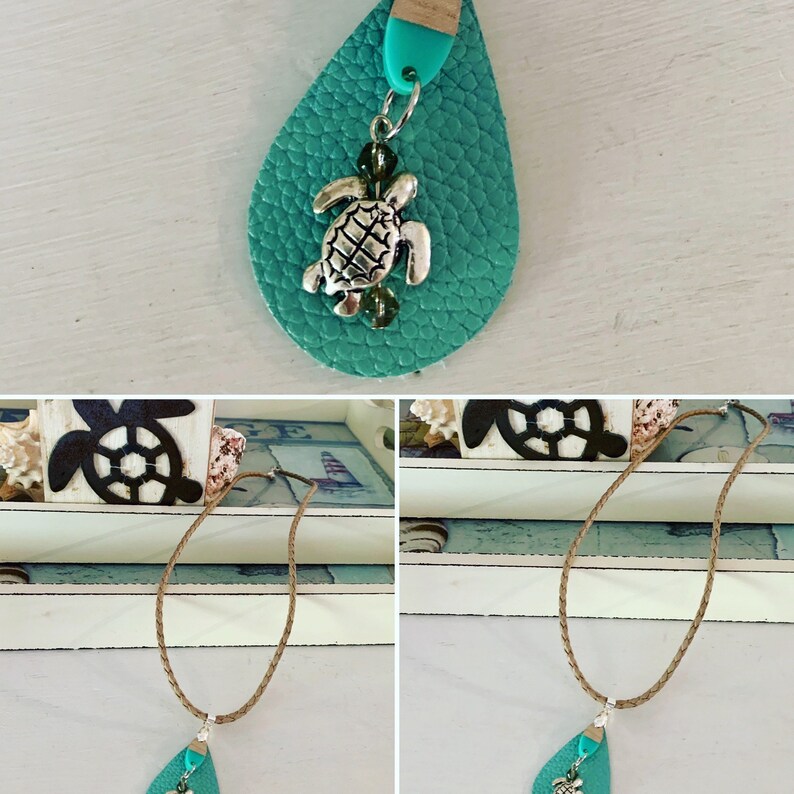 Sea Turtle with leather and leather cord