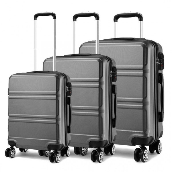 Kono ABS Sculpted Horizontal design 3 piece Suitcase Set in Grey - Classic Collection - Just in time for your Summer Holidays!