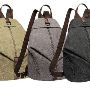 Kono Fashion Anti-Theft Canvas Backpack This bag has a unique anti-theft feature. Comes in Khaki Black Grey Ideal Gift idea. image 1