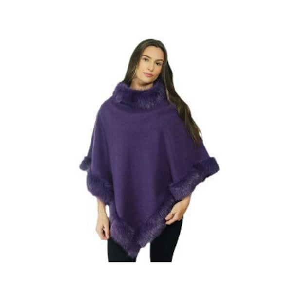 Lila Herbst Poncho mit Kunstpelzbesatz passend für Alle..! Mittleres Gewicht, Einheitsgröße passend für UK 8 bis 18 - Schönes Geschenk für alle Gelegenheiten.