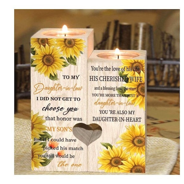 To My Daughter-in-Law Candlesticks - "You're Also My Daughter-in-Heart Couple" Wooden Candle Holder