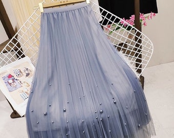 Exquisite Organza Skirts in the Embellished Pearls design - in Silver fits up to UK size 14 with elasticated waist - So Pretty!