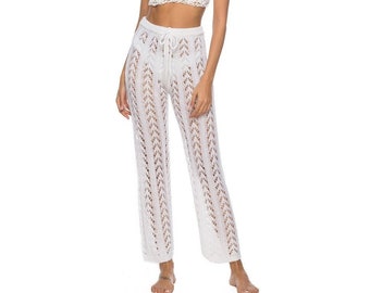 New Stock Crochet Style Beach Trousers in elegant White One size only fit UK size 12-14 USA 10-12