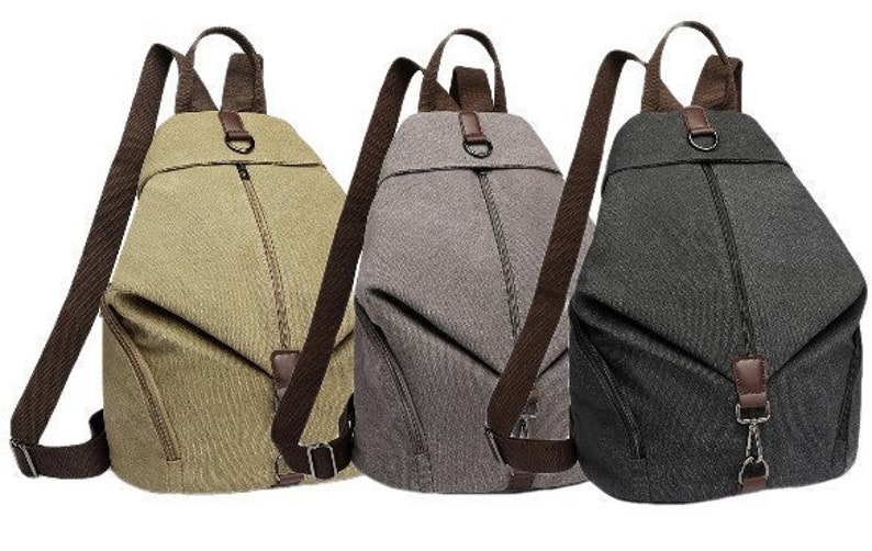 Kono Fashion Anti-Theft Canvas Backpack This bag has a unique anti-theft feature. Comes in Khaki Black Grey Ideal Gift idea. image 1
