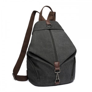 Kono Fashion Anti-Theft Canvas Backpack This bag has a unique anti-theft feature. Comes in Khaki Black Grey Ideal Gift idea. Black