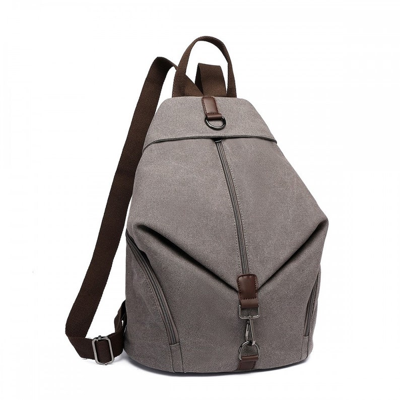 Kono Fashion Anti-Theft Canvas Backpack This bag has a unique anti-theft feature. Comes in Khaki Black Grey Ideal Gift idea. Grey