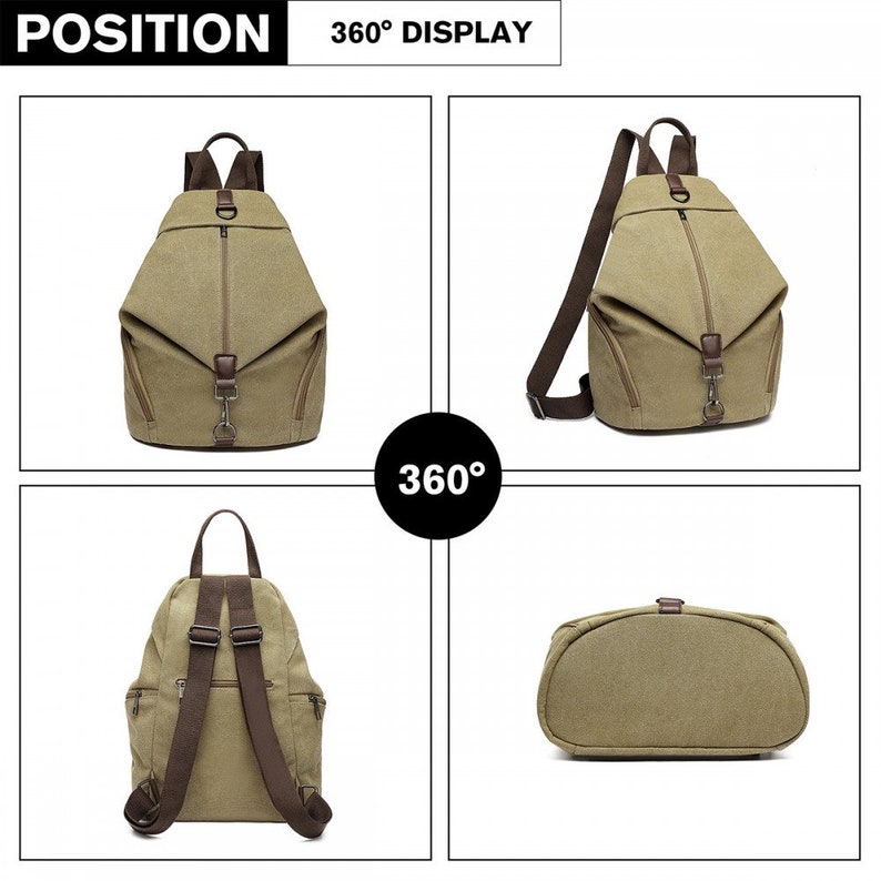 Kono Fashion Anti-Theft Canvas Backpack This bag has a unique anti-theft feature. Comes in Khaki Black Grey Ideal Gift idea. image 5