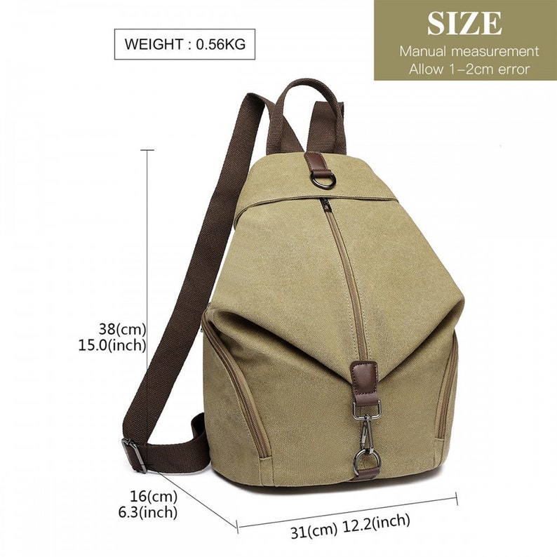 Kono Fashion Anti-Theft Canvas Backpack This bag has a unique anti-theft feature. Comes in Khaki Black Grey Ideal Gift idea. image 6