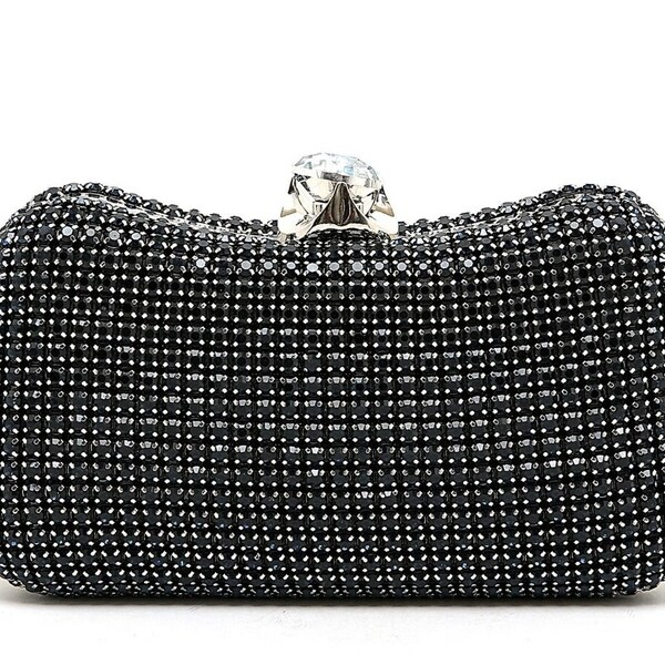 Exquisite Evening Bag in Black with Crystal clasp. Sophisticated and for any occasion, this bag is gorgeous.