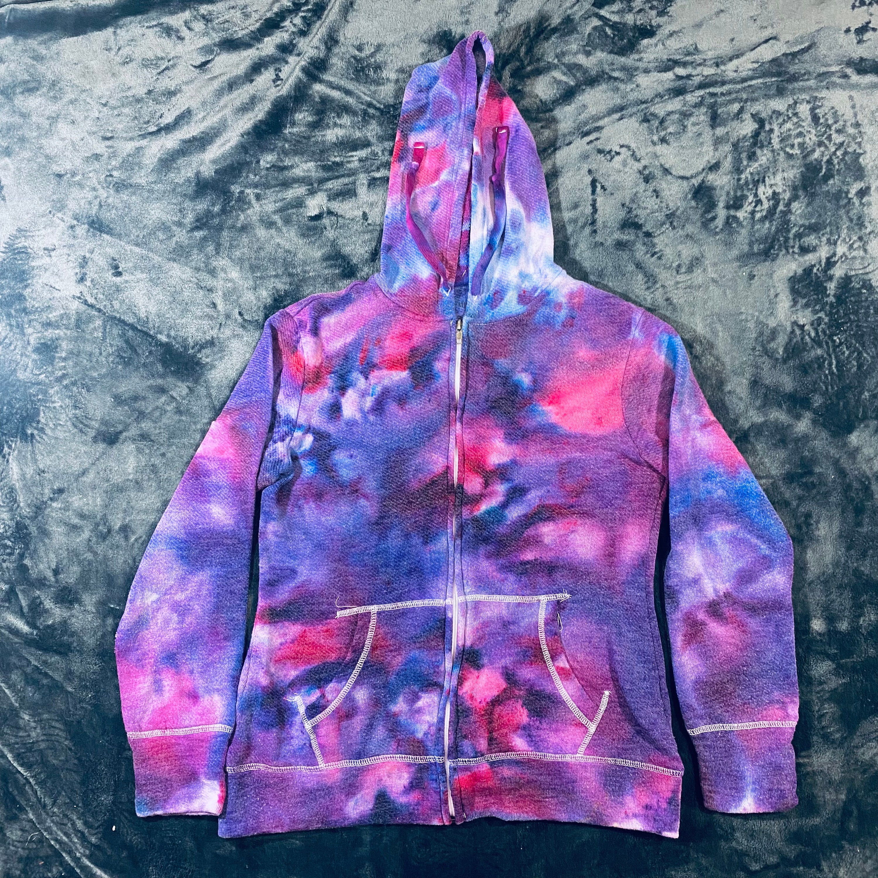 Purple Mens Tie Dye Zip Up Hoodie Large Upcycled Tie Dyed Zip Hoodie