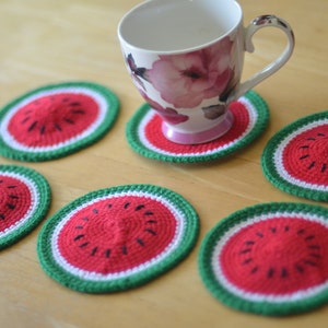 Crochet Watermelon Coaster Set of 6/ Mug rug/ Summer Home Decor/ Unique gift for any occasion