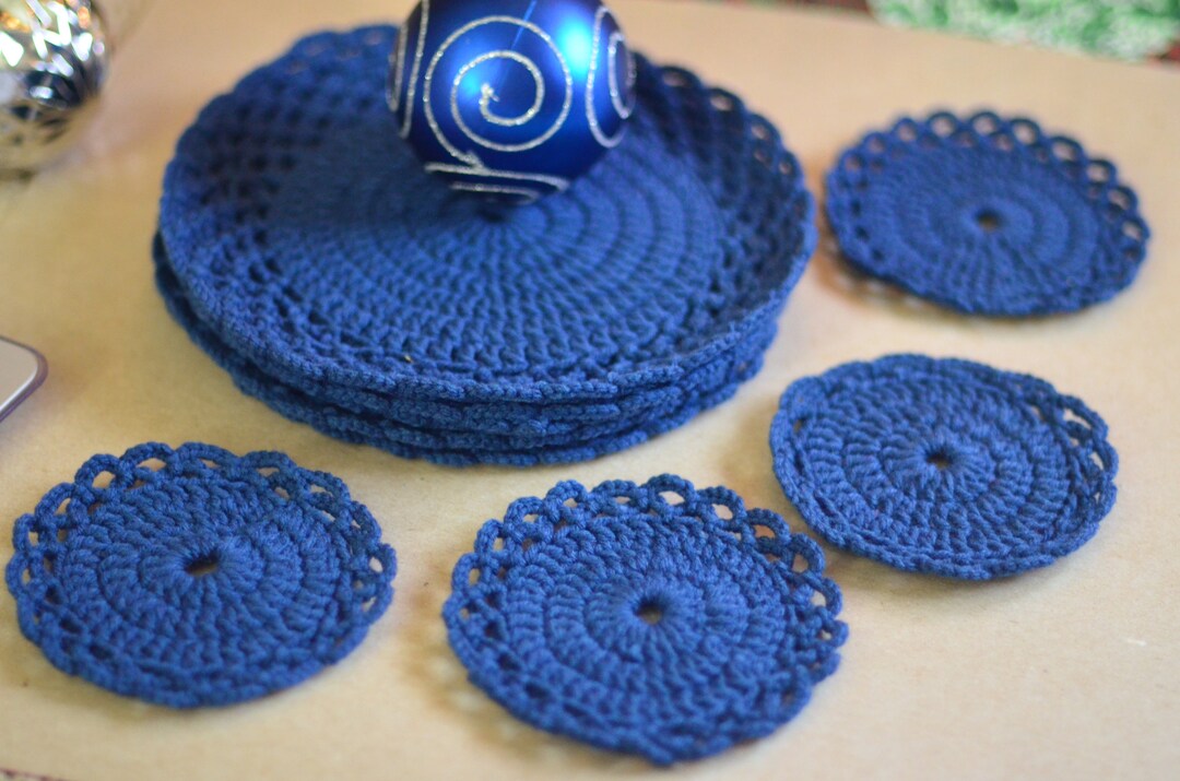 Blue Crochets and Placemats Set of 4 4 Placemats 4 Coasters Etsy UK