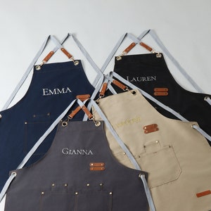 Canvas Workshop Apron with Pockets,Personalized Canvas Apron, Custom Birthday Gift for Him,Bartender's Apron, Embroidered Apron for Cooking