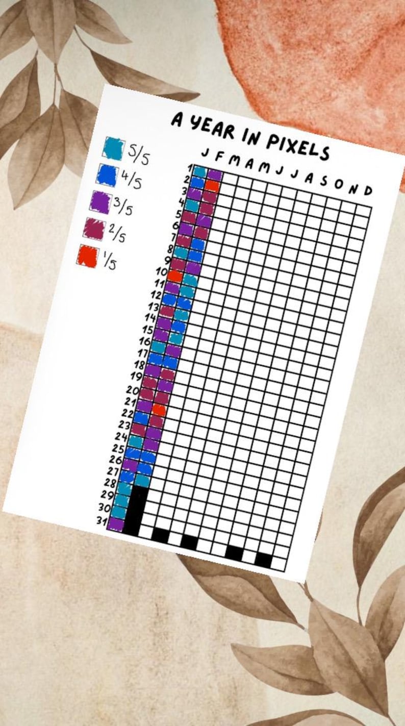 A Year in Pixels Mood Tracker Printable Template - Etsy
