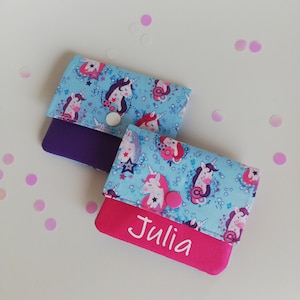 Kinder Geldbörse mit Namen Einhorn Hellblau Pink Lila