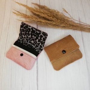Cord Geldbörse Mini Geldbeutel Tampon Täschchen Beige Rosa Leopard