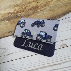 Kinder Geldbörse mit Namen Traktor blau