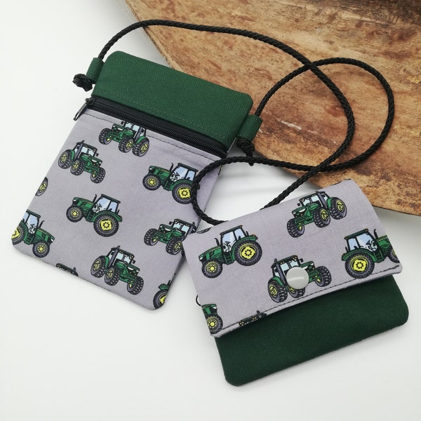 Children's neck pouch wallet with name tractor