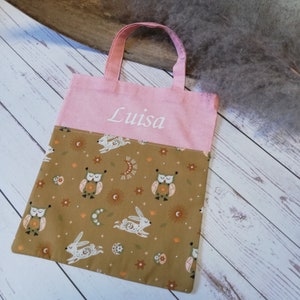 Children&#39;s carrying bag with name Rabbit Owl Curry Pink