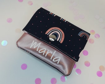 Children's wallet with name, rainbow, blue and pink faux leather