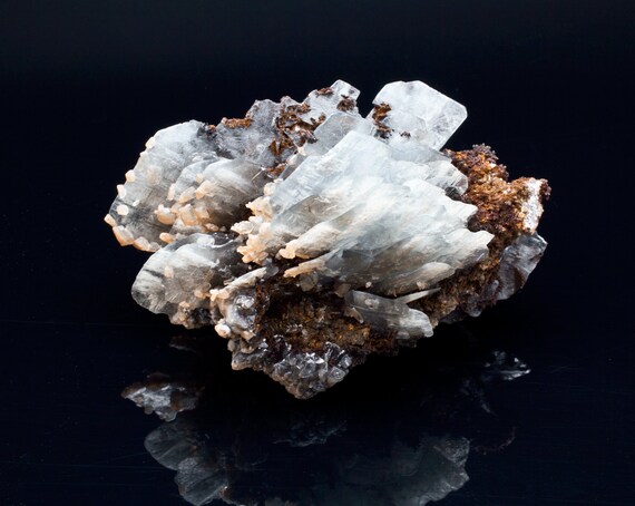 Blue Barite with Limonite and Manganese Oxide Specimen
