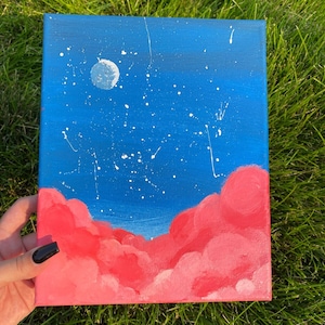 Pink Clouds & Night Sky Original Acrylic Painting on Canvas