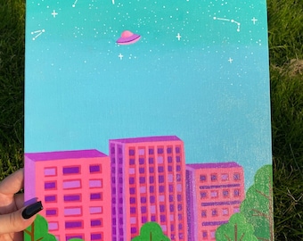 Cute Ufo Acrylic Painting on Canvas Original - Etsy