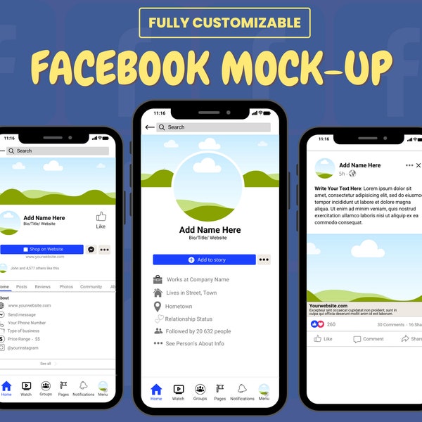 Facebook Mock-up in Canva | Anpassbare Marketing Post Rahmen Vorlage | Social Media & Business Branding | Profilseite